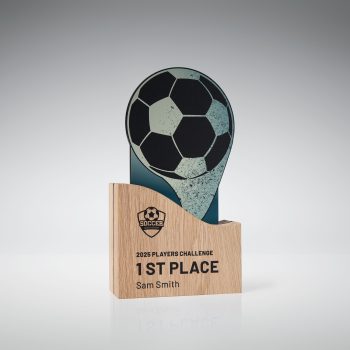 Personalized wooden soccer award for football tournaments