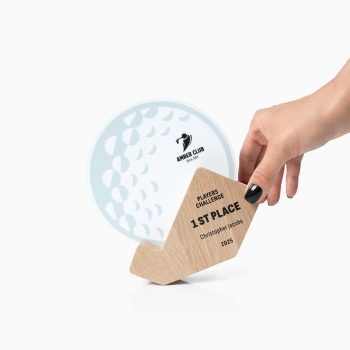 Wooden golf award with acrylic disc