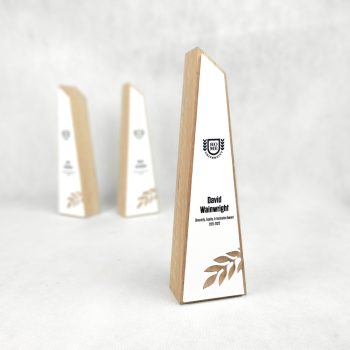 Custom solid oak and white acrylic award