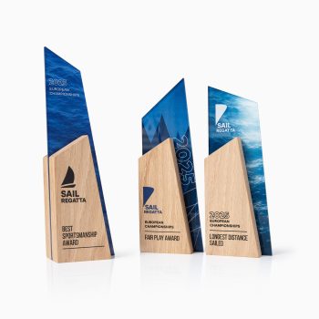 Custom sports trophy available in three sizes with personalized UV print