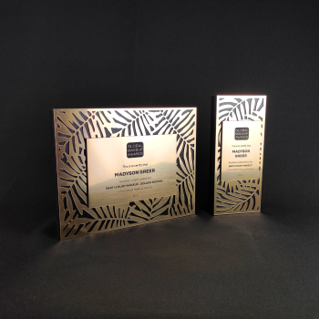 Custom business award with company logo and personalized text
