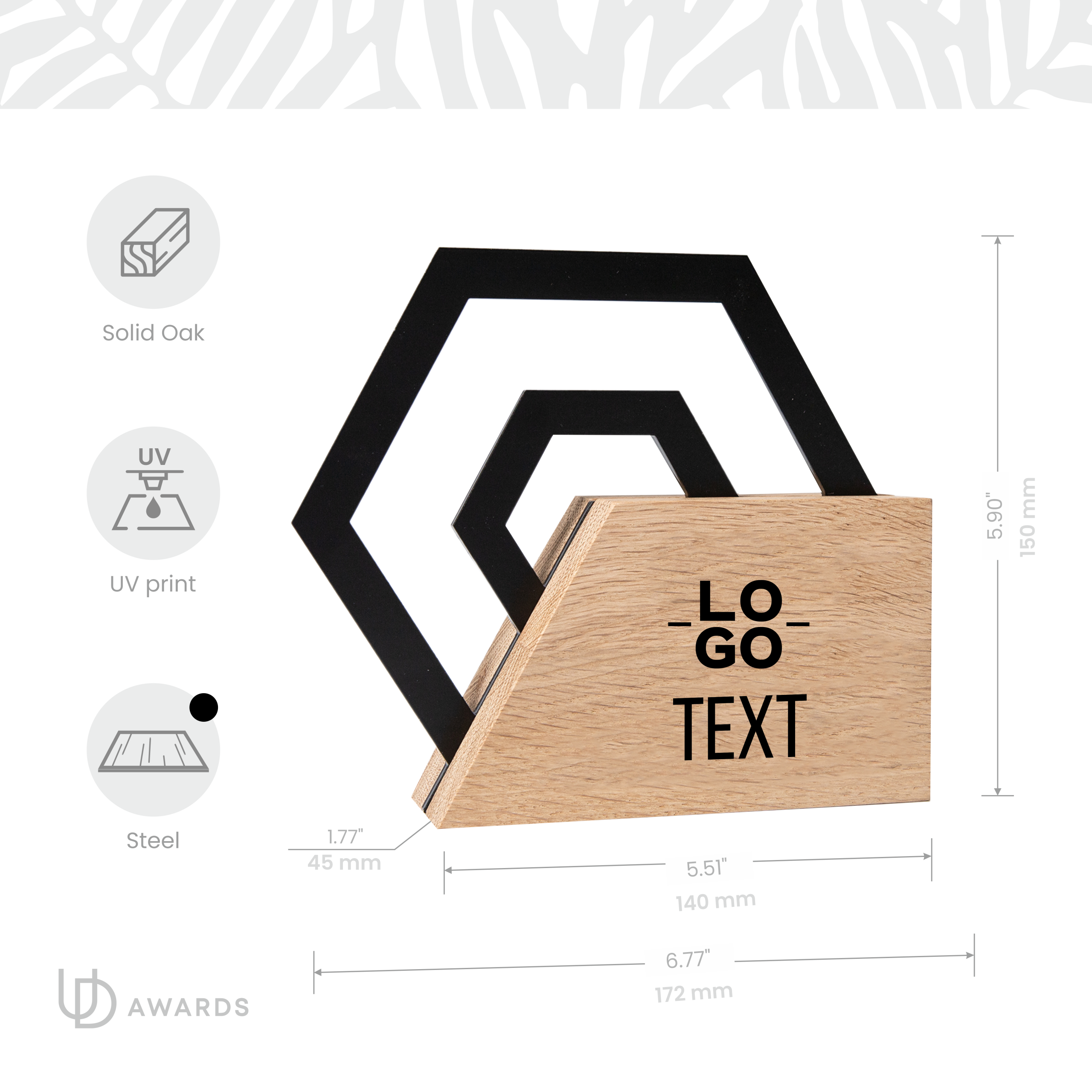 Modern Geometric Employee Recognition Award with Oak and Steel