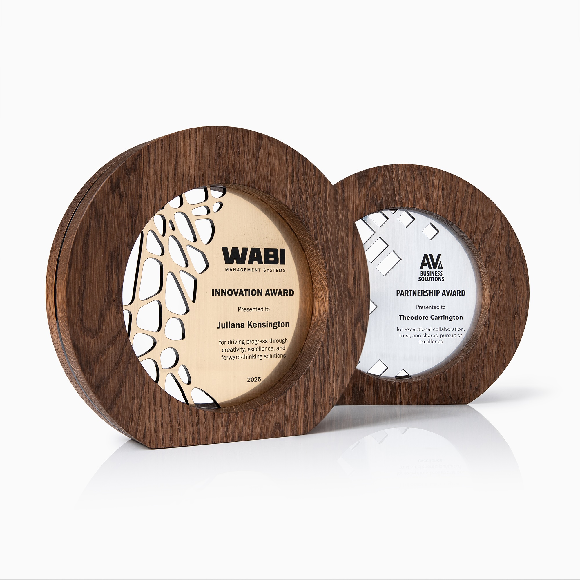 Modern round wooden corporate awards collection