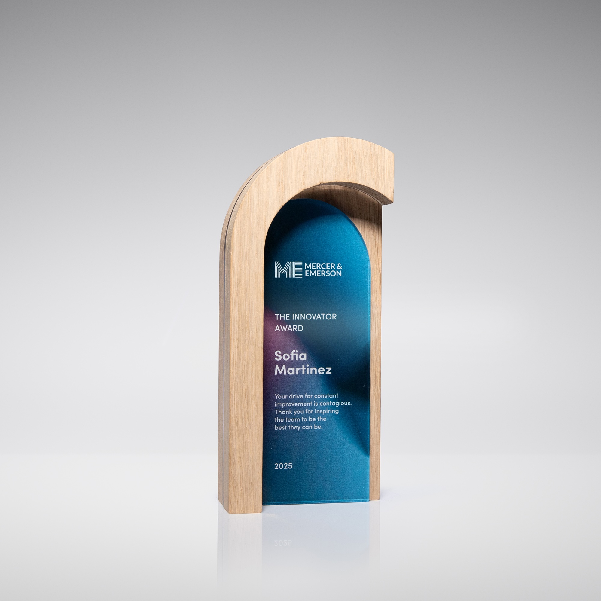 Personalized employee achievement award for innovation and company recognition programs